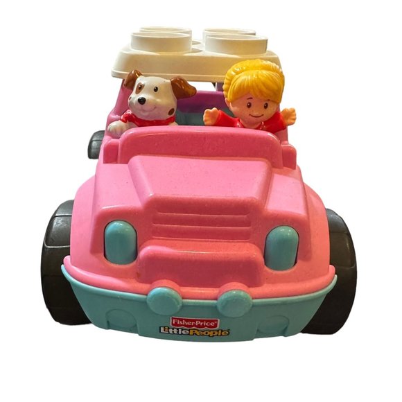 Fisher Price Little People Mattel 2010 Block Builder Pink Jeep Car Vehicle SUV - Picture 2 of 10